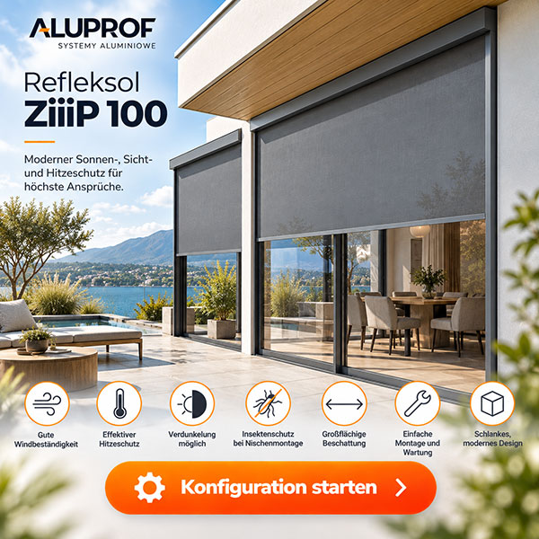 Aluprof Refleksol ZiiiP 100 – windstabile ZIP-Senkrechtmarkise nach Maß