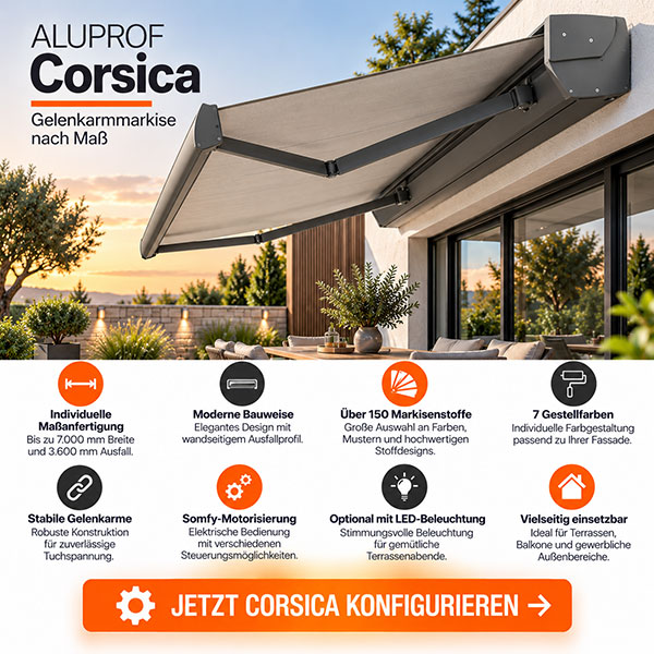 ALUPROF Corsica Gelenkarmmarkise nach Maß – online konfigurieren